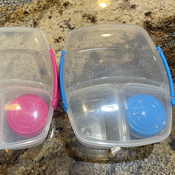 Set of TWO BLUE PINK Sistema Triple Split Lunch Boxes 2L 4 PC Set Each 8 Pieces - Picture 3 of 13